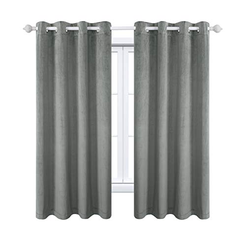 MAXIJIN Velvet Blackout Curtains Wärmeisolierte Fenstervorhänge & Vorhänge Soft Room Darkinging Tüllenvorhänge 2 Panel für Schlafzimmer, Wohnzimmer (2X H 175x B 140 cm, Grau) von MAXIJIN