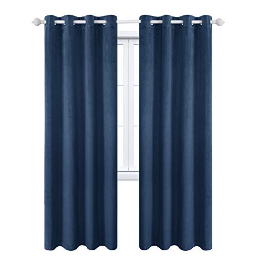 MAXIJIN Velvet Blackout Curtains Wärmeisolierte Fenstervorhänge & Vorhänge Soft Room Darkinging Tüllenvorhänge 2 Panel für Schlafzimmer, Wohnzimmer (2X H 245x B 140 cm, Dunkelblau) von MAXIJIN