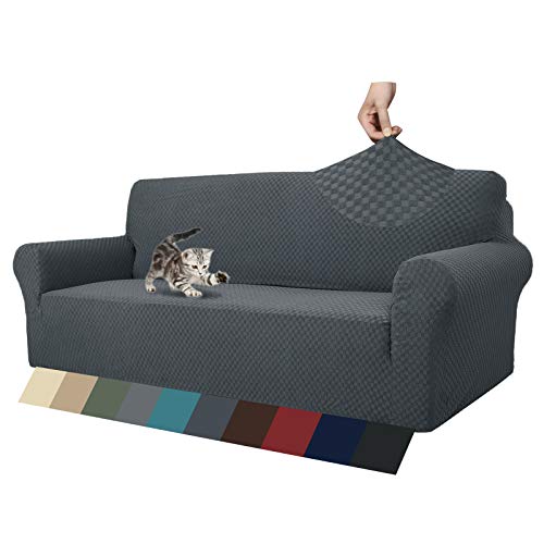 MAXIJIN Jacquard Sofabezug 3 Sitzer 1 Stück Couch Bezug rutschfest Schonbezug Sofa für Wohnzimmer Stretch-bezüge für Hunde Haustiere mit Anti-Rutsch-Schäume (3 Sitzer, Dunkelgrau) von MAXIJIN