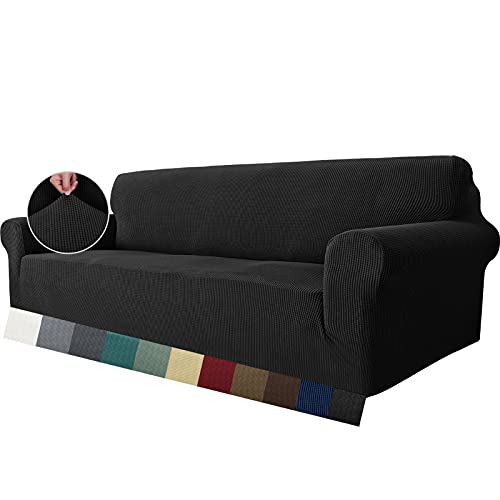 MAXIJIN Super Stretch Couch Bezug für 4-Sitzer Couch, extra große universelle Sofabezüge Jacquard Spandex Pet Dog Möbel Protector Fitted Couch Schonbezug (4 Sitzer, Schwarz) von MAXIJIN