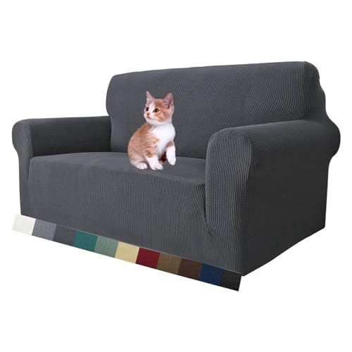 MAXIJIN Super Stretch Couch Bezug für 2-Sitzer Couch, 1-teilige Universal Love Sitzbezüge Jacquard Spandex Sofa Protector Hunde Haustierfreundliche Loveseat Schonbezug (2 Sitzer, Grau) von MAXIJIN