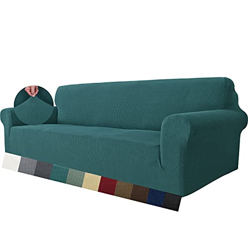 MAXIJIN Super Stretch Couch Bezug für 4-Sitzer Couch, extra große universelle Sofabezüge Jacquard Spandex Pet Dog Möbel Protector Fitted Couch Schonbezug (4 Sitzer, Schwarzgrün) von MAXIJIN