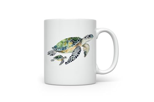 MAXIKIWI - Glatte, langlebige Keramik-Kaffee- oder Teetasse für Zuhause oder Büro – perfekt für jeden Anlass – Mama Baby Schildkröte Aquarell – 300 ml von MAXIKIWI