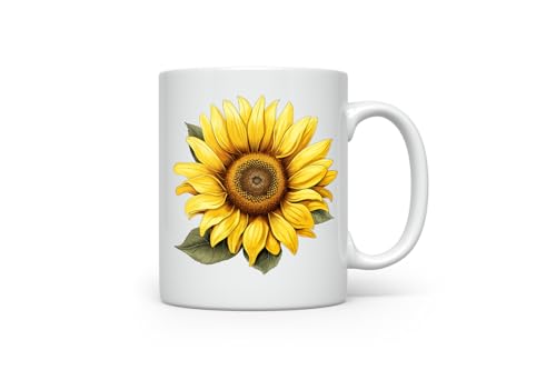 MAXIKIWI Glatte, langlebige Keramik-Kaffee- oder Teetasse für Zuhause oder Büro – perfekt für jeden Anlass – gelbe Sonnenblume – 300 ml von MAXIKIWI