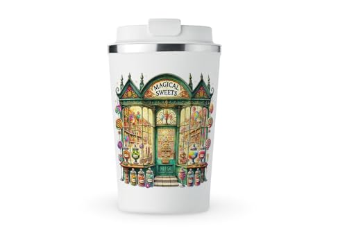 MAXIKIWI Isolierter doppelwandiger, auslaufsicherer Edelstahlbecher, Kaffee- oder Tee-Reisebecher mit Deckel, hält Getränke heiß und kalt, Motiv Wizard World Places, 1-350 ml von MAXIKIWI