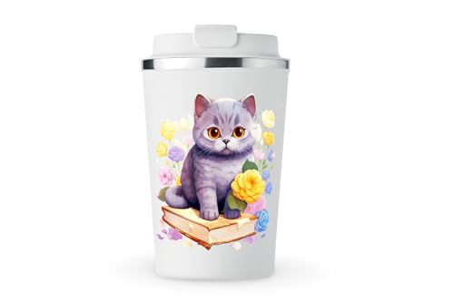 MAXIKIWI Isolierter doppelwandiger, auslaufsicherer Edelstahlbecher, Kaffee- oder Tee-Reisebecher mit Deckel, hält Getränke heiß und kalt – Kawaii Cats Book Hoarder – 350 ml MAXIKIWI Isolierter doppelwandiger, auslaufsicherer Edelstahlbecher, Kaffee- oder Tee-Reisebecher mit Deckel, hält Getränke heiß und kalt – Kawaii Cats Book Hoarder – 350 ml von MAXIKIWI