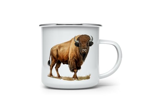 MAXIKIWI Langlebige Emaille-Kaffee- oder Tee-Camping-Tasse für drinnen und draußen, American Bison, 350 ml von MAXIKIWI
