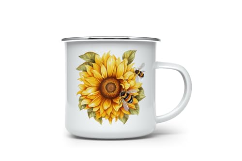 MAXIKIWI Langlebige Emaille-Kaffee- oder Tee-Camping-Tasse für drinnen und draußen, Herbst-Sonnenblumen-Aquarell, 350 ml von MAXIKIWI