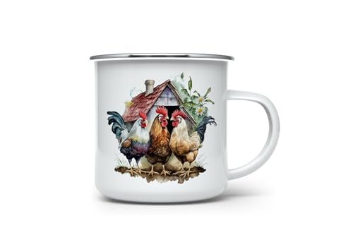MAXIKIWI Langlebige Emaille-Kaffee- oder Tee-Camping-Tasse für drinnen und draußen, Huhn-Aquarell, 350 ml MAXIKIWI Langlebige Emaille-Kaffee- oder Tee-Camping-Tasse für drinnen und draußen, Huhn-Aquarell, 350 ml von MAXIKIWI