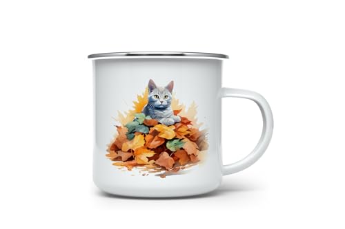 MAXIKIWI Langlebige Emaille-Kaffee- oder Tee-Camping-Tasse für drinnen und draußen, Katzen im Herbst, 350 ml, EN026111 von MAXIKIWI