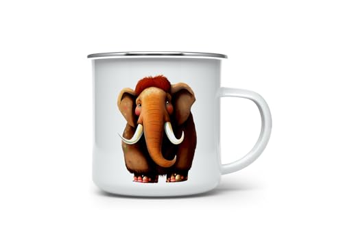 MAXIKIWI Langlebige Emaille-Kaffee- oder Tee-Camping-Tasse für drinnen und draußen, Mammut-Aquarell, 350 ml von MAXIKIWI