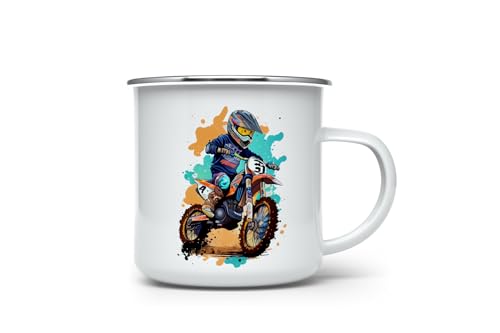 MAXIKIWI Langlebige Emaille-Kaffee- oder Tee-Camping-Tasse für drinnen und draußen, Motocross-Reiter-Aquarell, 350 ml MAXIKIWI Langlebige Emaille-Kaffee- oder Tee-Camping-Tasse für drinnen und draußen, Motocross-Reiter-Aquarell, 350 ml von MAXIKIWI