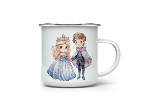 MAXIKIWI Langlebige Emaille-Kaffee- oder Tee-Camping-Tasse für drinnen und draußen, Schneeprinzessin und Prinz, 350 ml von MAXIKIWI