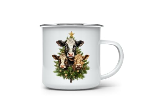 MAXIKIWI Langlebige Emaille-Kaffee- oder Tee-Camping-Tasse für drinnen und draußen, Vintage-Kuh-Motiv, 350 ml von MAXIKIWI