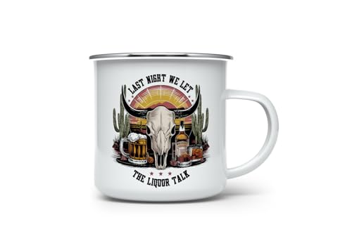 MAXIKIWI Langlebige Emaille-Kaffee- oder Tee-Camping-Tasse für drinnen und draußen, Vintage-Western, 350 ml von MAXIKIWI