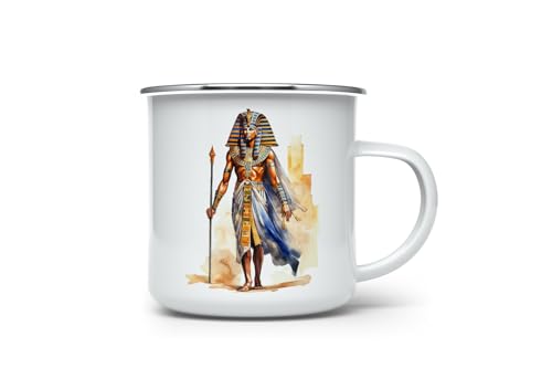 MAXIKIWI Langlebige Emaille-Kaffee- oder Tee-Camping-Tasse für drinnen und draußen, altägyptische Aquarell, 350 ml von MAXIKIWI