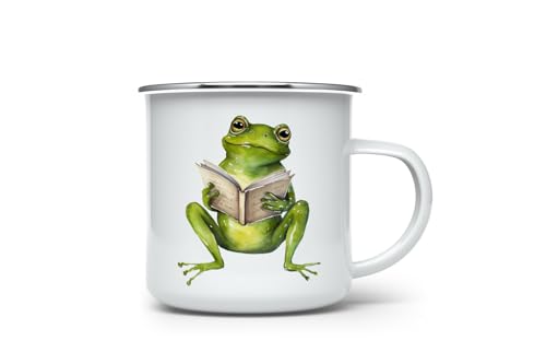 MAXIKIWI Langlebige Emaille-Kaffee- oder Tee-Camping-Tasse für drinnen und draußen, lustige Frosch-Aquarellfarbe, 350 ml MAXIKIWI Langlebige Emaille-Kaffee- oder Tee-Camping-Tasse für drinnen und draußen, lustige Frosch-Aquarellfarbe, 350 ml von MAXIKIWI