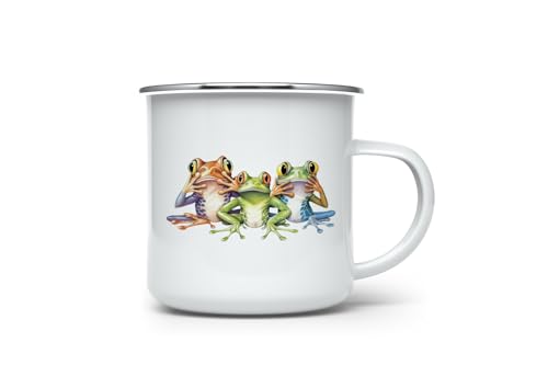 MAXIKIWI - Langlebige Emaille-Kaffee- oder Tee-Camping-Tasse für drinnen und draußen, lustiger verwirrter Frosch, 350 ml von MAXIKIWI