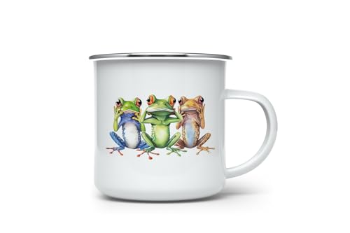 MAXIKIWI - Langlebige Emaille-Kaffee- oder Tee-Camping-Tasse für drinnen und draußen, lustiger verwirrter Frosch, 350 ml von MAXIKIWI