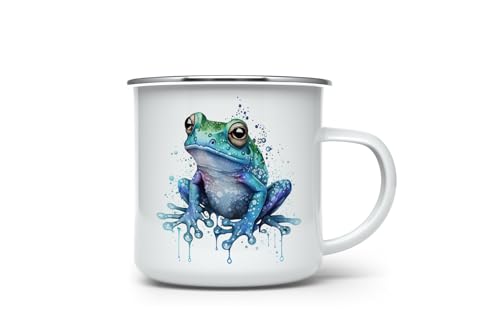 MAXIKIWI Langlebige Emaille-Kaffee- oder Tee-Camping-Tasse für drinnen und draußen, niedliche Frosch-Kollektion, Aquarell, 350 ml von MAXIKIWI