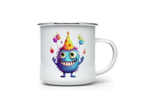 MAXIKIWI Langlebige Emaille-Kaffee- oder Tee-Camping-Tasse für drinnen und draußen, niedliches Geburtstagsmonster, 350 ml von MAXIKIWI