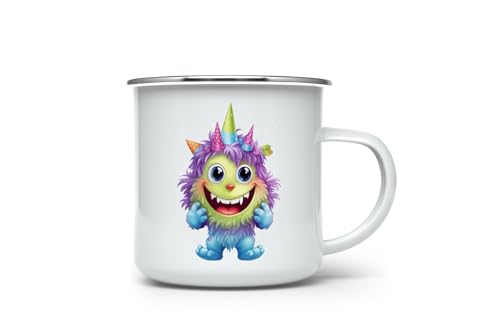 MAXIKIWI Langlebige Emaille-Kaffee- oder Tee-Camping-Tasse für drinnen und draußen, niedliches Geburtstagsmonster, 350 ml von MAXIKIWI