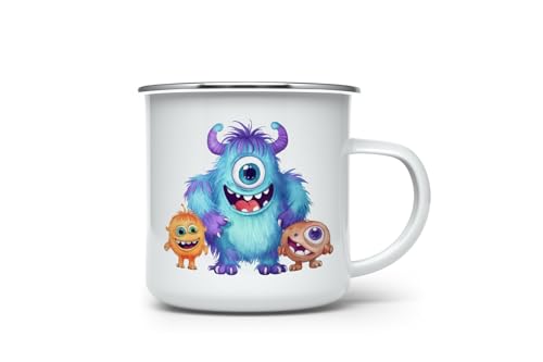 MAXIKIWI Langlebige Emaille-Kaffee- oder Tee-Camping-Tasse für drinnen und draußen, niedliches Monster-Aquarell, 350 ml von MAXIKIWI