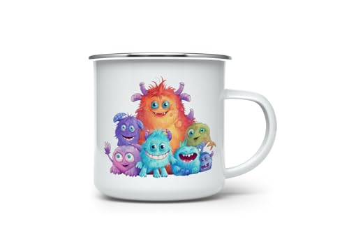 MAXIKIWI Langlebige Emaille-Kaffee- oder Tee-Camping-Tasse für drinnen und draußen, niedliches Monster-Aquarell, 350 ml von MAXIKIWI