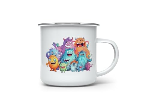 MAXIKIWI Langlebige Emaille-Kaffee- oder Tee-Camping-Tasse für drinnen und draußen, niedliches Monster-Aquarell, 350 ml von MAXIKIWI