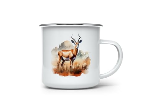 MAXIKIWI Langlebige Emaille-Kaffee- oder Tee-Campingbecher für drinnen und draußen, Gazelle Antilope, 350 ml von MAXIKIWI