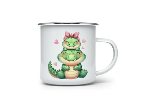 MAXIKIWI Langlebige Emaille-Kaffee- oder Tee-Campingbecher für drinnen und draußen, Stapel eines Tierpaares – 350 ml von MAXIKIWI