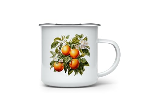 MAXIKIWI Langlebige Emaille-Kaffee- oder Tee-Campingbecher für drinnen und draußen, italienische Orangenfrucht, 350 ml von MAXIKIWI