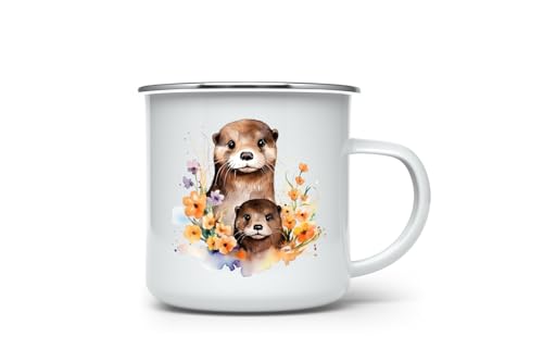 MAXIKIWI - Langlebiger Emaille-Kaffee- oder Tee-Camping-Becher für den Innen- und Außenbereich – Aquarell Mama Baby Otter – 350 ml MAXIKIWI - Langlebiger Emaille-Kaffee- oder Tee-Camping-Becher für den Innen- und Außenbereich – Aquarell Mama Baby Otter – 350 ml von MAXIKIWI