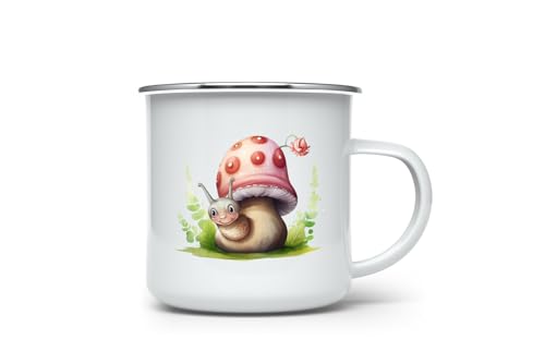 MAXIKIWI - Langlebiger Emaille-Kaffee- oder Teetasse für den Innen- und Außenbereich – niedliche Feen-Schnecken-Illustration – 350 ml von MAXIKIWI