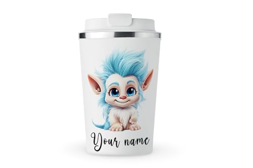 MAXIKIWI - Personalisierter, isolierter, doppelwandiger, auslaufsicherer Edelstahlbecher, Kaffee- oder Tee-Reisebecher mit Deckel, hält Getränke heiß und kalt, bezaubernder süßer Troll, 350 ml von MAXIKIWI