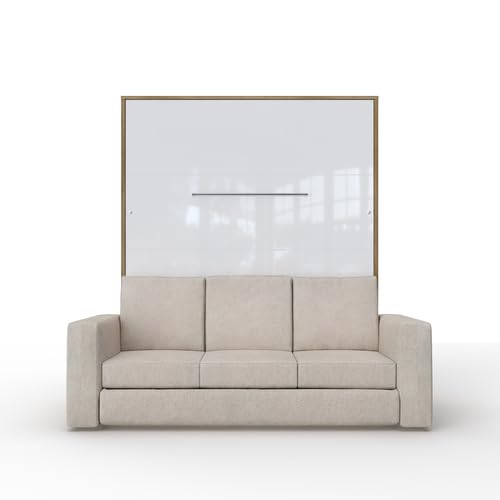 MAXIMAHOUSE Schrankbett vertikale mit Sofa, Invento LED 160V mit Lattenrost aus Holz, Wandklappbett 160x200 Erwachsene, modern Concept und Design (Eiche Country/Weiß Glanz + beiges Sofa) von MAXIMAHOUSE
