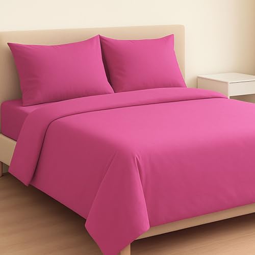 MAXIME MAISON - Bettlaken Set Baumwolle (3 Teilige, Fuchsia) für Allergiker geeignet, 1 Spannbettlaken 90x200cm, 1 Bettlaken 150x285cm und 1 Kissenbezüge 52x82cm (BETTBEZUG Nicht ENTHALTEN) von MAXIME MAISON