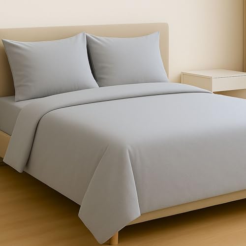 MAXIME MAISON - Bettlaken Set Baumwolle (3 Teilige, Grau) für Allergiker geeignet, 1 Spannbettlaken 90x200cm, 1 Bettlaken 150x285cm und 1 Kissenbezüge 52x82cm (BETTBEZUG Nicht ENTHALTEN) von MAXIME MAISON