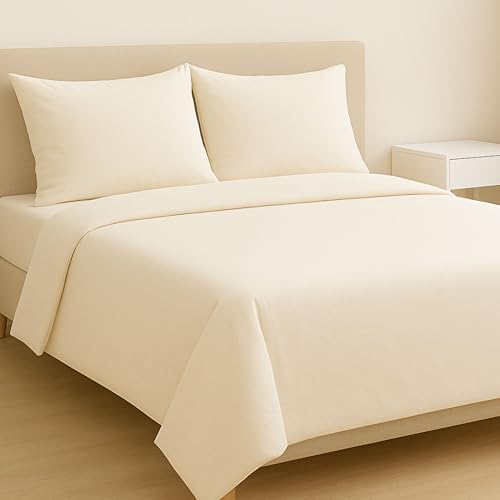 MAXIME MAISON - Bettlaken Set Baumwolle (4 Teilige, Creme) für Allergiker geeignet, 1 Spannbettlaken 140x200cm, 1 Bettlaken 220x285cm und 2 Kissenbezüge 52x82cm (BETTBEZUG Nicht ENTHALTEN) von MAXIME MAISON