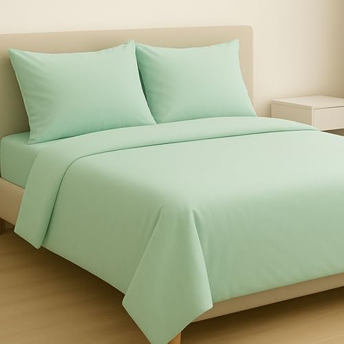 MAXIME MAISON - Bettlaken Set Baumwolle (4 Teilige, Grün/Salbei) 1 Spannbettlaken 180x200cm, 1 Bettlaken 240x285cm und 2 Kissenbezüge 52x82cm (BETTBEZUG Nicht ENTHALTEN) von MAXIME MAISON