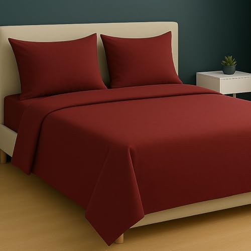 MAXIME MAISON - Bettlaken Set Baumwolle (4 Teilige, Bordeaux) für Allergiker geeignet, 1 Spannbettlaken 140x200cm, 1 Bettlaken 220x285cm und 2 Kissenbezüge 52x82cm (BETTBEZUG Nicht ENTHALTEN) von MAXIME MAISON