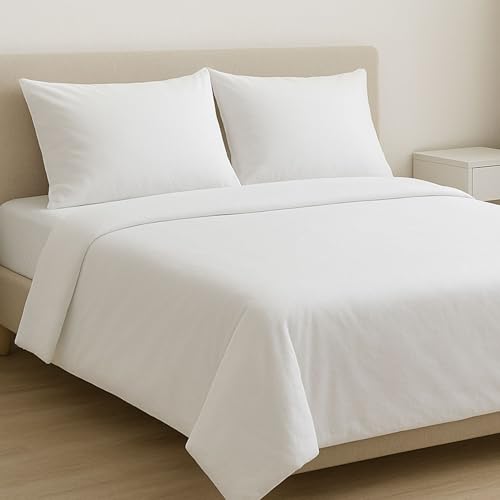 MAXIME MAISON - Bettlaken Set Baumwolle (4 Teilige, Weiß) für Allergiker geeignet, 1 Spannbettlaken 140x200cm, 1 Bettlaken 220x285cm und 2 Kissenbezüge 52x82cm (BETTBEZUG Nicht ENTHALTEN) von MAXIME MAISON