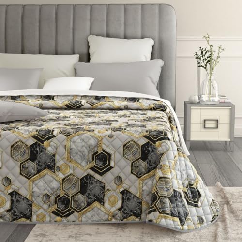 MAXIME MAISON - Tagesdecke 260x265 cm Cosmo Nero, Tagesdecken Frühling/Sommer (100 gr/mq) Steppdecke Doppelbett Unterfüttert, Gesteppt, Weiche Mikrofaser, Made in Italy von MAXIME MAISON