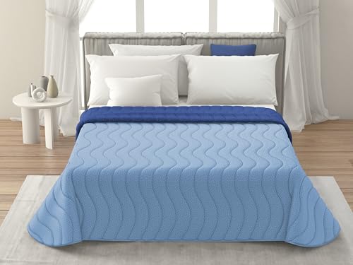 MAXIME MAISON - Tagesdecke 165x265 cm Denim/Kobalt Wendedesign, Tagesdecken Herbst/Frühling (100 gr/mq) Steppdecke Einzelbett Unterfüttert, Gesteppt, Weiche Mikrofaser, Made in Italy von MAXIME MAISON