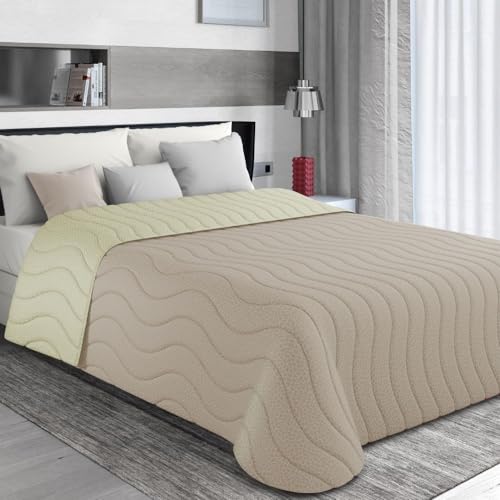 MAXIME MAISON - Tagesdecke 240x260 cm Creme/Beige Wendedesign, Tagesdecken Frühling/Sommer (100 gr/mq) Steppdecke Doppelbett Unterfüttert, Gesteppt, Weiche Mikrofaser, Made in Italy von MAXIME MAISON