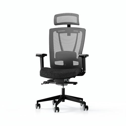 MAXMOUNT Nexus Bürostühle Ergonomisch, Premium Office Chair, Schreibtisch Stuhl mit Verstellbarer Kopfstütze, Drehstuhl Wippfunktion, Gamingstuhl, Chefsessel aus Mesh, Schwarz von MAXMOUNT