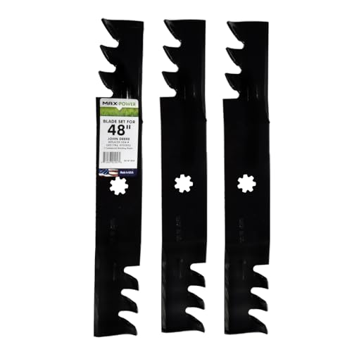 MAXPOWER 561812XB 3er-Set 3-N-1 kommerzielle Mulchklingen für 121,9 cm Cut John Deere Mäher ersetzt OEM-Nr. GX21784, GX21786, Schwarz von MAXPOWER