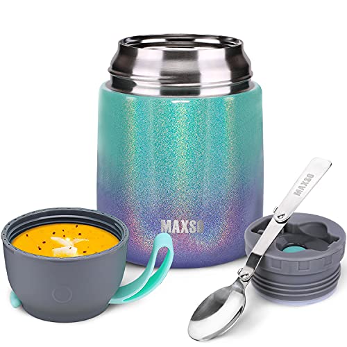 MAXSO Suppen-Thermo für heiße und kalte Speisen für Erwachsene und Kinder, vakuumisolierter Stahl, Bento-Box mit Löffel, auslaufsicher, Thermo-Lebensmittelglas für Schule, Büro, Reisen, 500 ml, von MAXSO