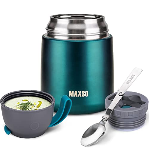 MAXSO Suppen-Thermoskanne für heiße Speisen, 482 ml, Edelstahl, vakuumisoliert, Lunchbehälter, Bento-Box mit Löffel für Erwachsene, auslaufsicher, Picknick, Reisen – Grün von MAXSO