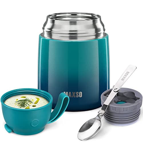 MAXSO Suppen-Thermoskanne für heiße Speisen, 482 ml, Edelstahl, vakuumisoliert, Lunchbehälter, Bento-Box mit Löffel für Kinder und Erwachsene, auslaufsicher, Blau,Grün MAXSO Suppen-Thermoskanne für heiße Speisen, 482 ml, Edelstahl, vakuumisoliert, Lunchbehälter, Bento-Box mit Löffel für Kinder und Erwachsene, auslaufsicher, Blau,Grün von MAXSO